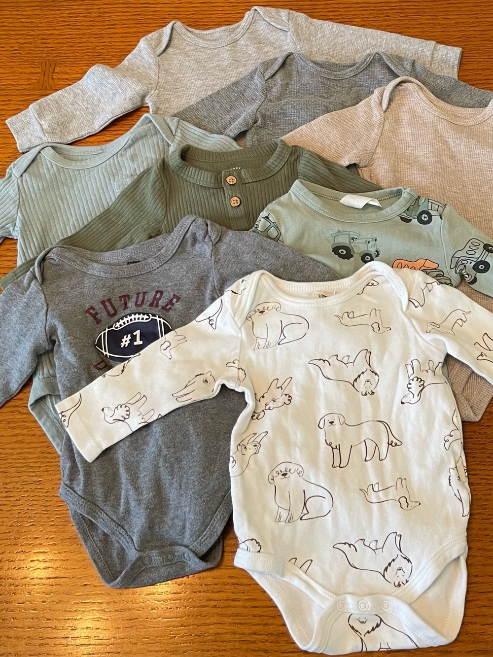 8 Neutral & Gray Long-Sleeve Baby One-Piece Bodysuits 3-6 Months